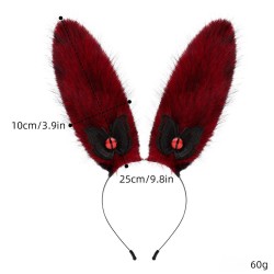 Japanese Plush Rabbit Ears Headband Devil's Eye Green And Black.