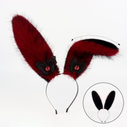 Japanese Plush Rabbit Ears Headband Devil's Eye Pink.