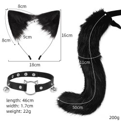 Hand-Made Cat Ears, Headband, Fox Tail Accessory Purple And White Three-Piece Tail 50cm